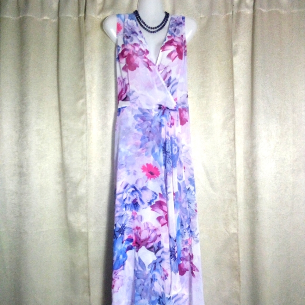 Calvin Klein Sheer Floral Faux Wrap Dress Size 14